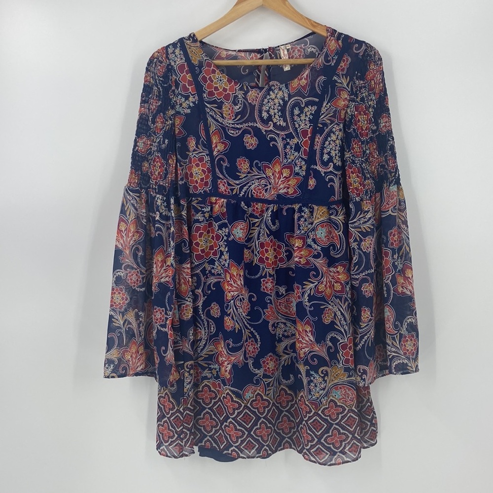 Red Camel boho baby doll long sleeve tunic top small